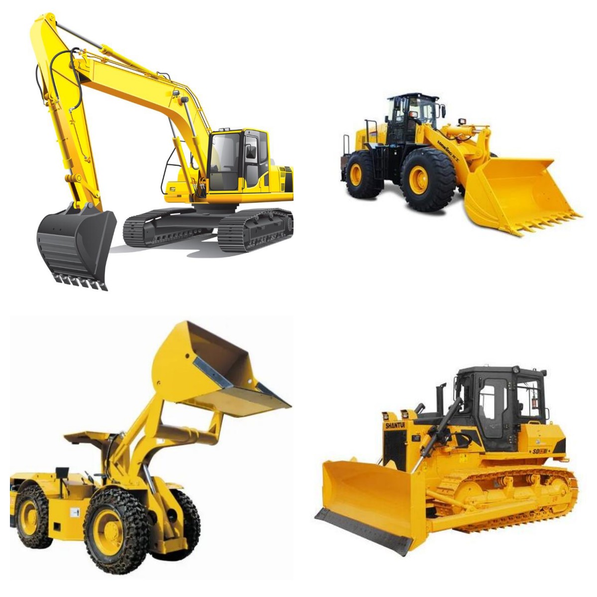 Difference between scraper, loader, bulldozer and excavator